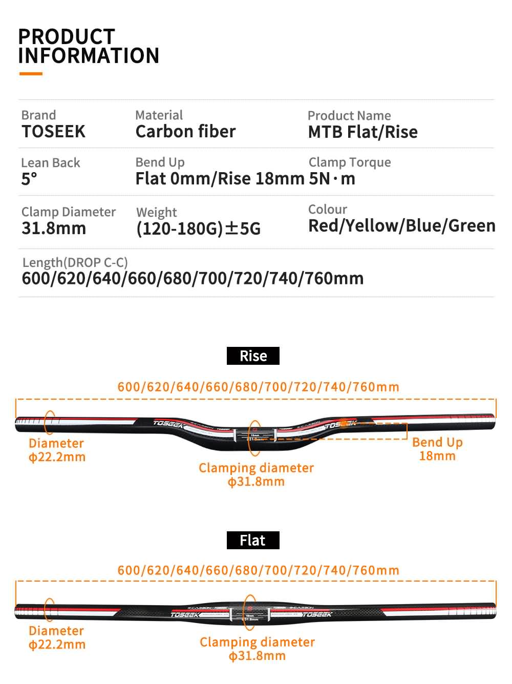 Buy TOSEEK Carbon Handlebar Mtb Bicycle Handlebar 31.8*760mm Length Carbon MTB Handlebar Online!