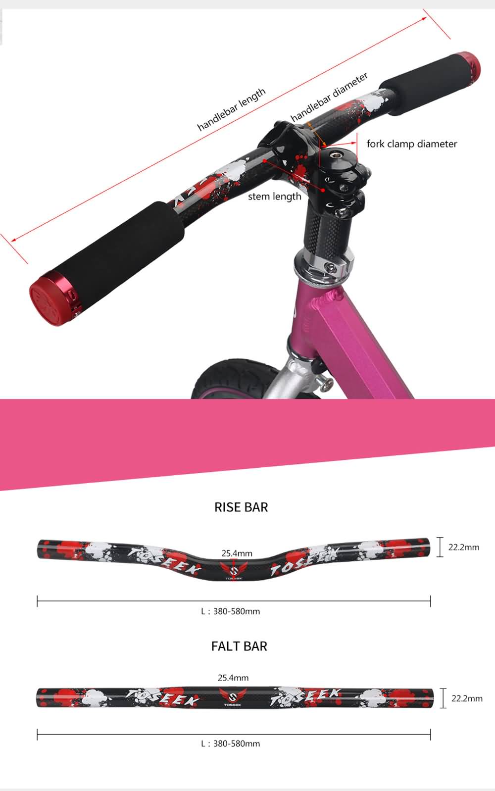 Buy TOSEEK Full Carbon Handlebar 25.4mm Balance Slide Scooter Push Bike