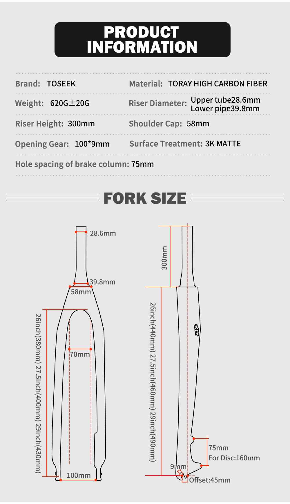 Buy TOSEEK Mountain Bike Full Carbon Fiber Forks MTB Bicycle Tapered Fork Online!